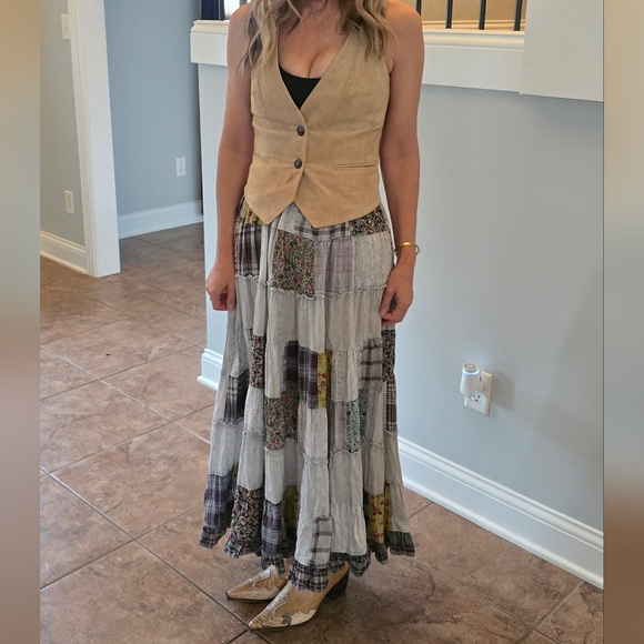 Patchwork Maxi Dress with Straps sz large young threads - Picture 1 of 6